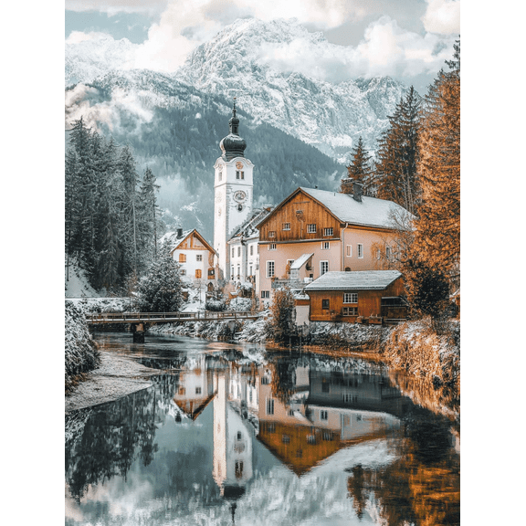 Alpine Village Snow Scene Canvas Print/Wall Art Suitable for Living Room Bedroom Office Dining Room and Hotel Decoration.