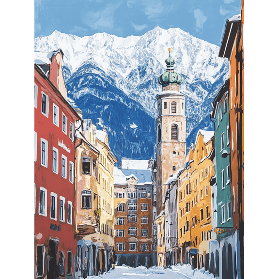 Alpine Village Snowy Street Canvas PaintingSuitable for Living RoomOfficeHotelApartment Decoration.