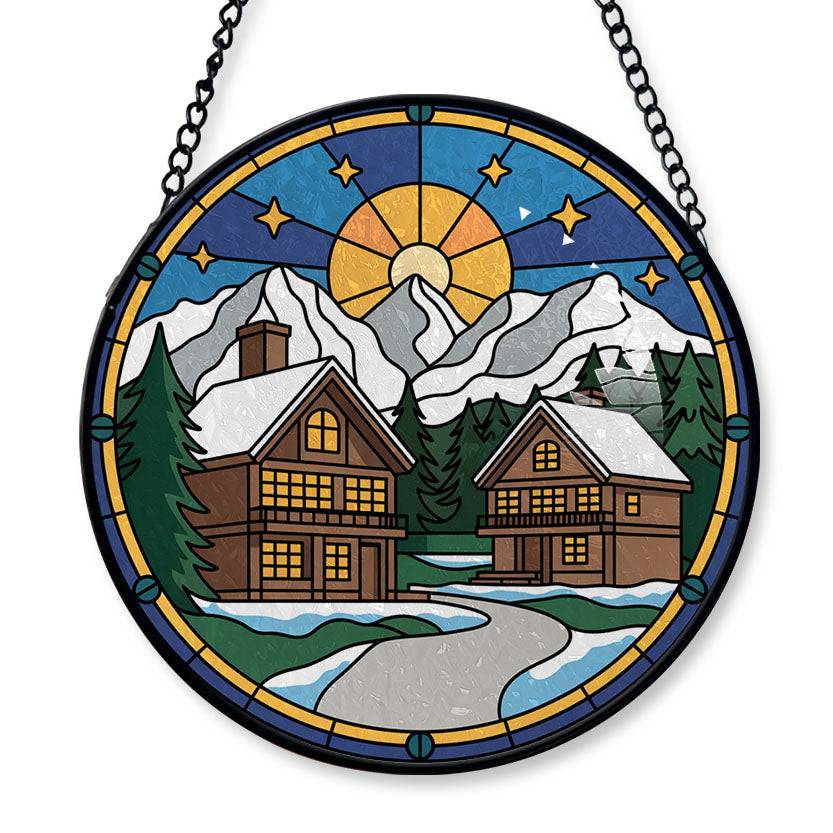 Alpine Village Stained Glass Suncatcher Window Hanging – Unique Window ...