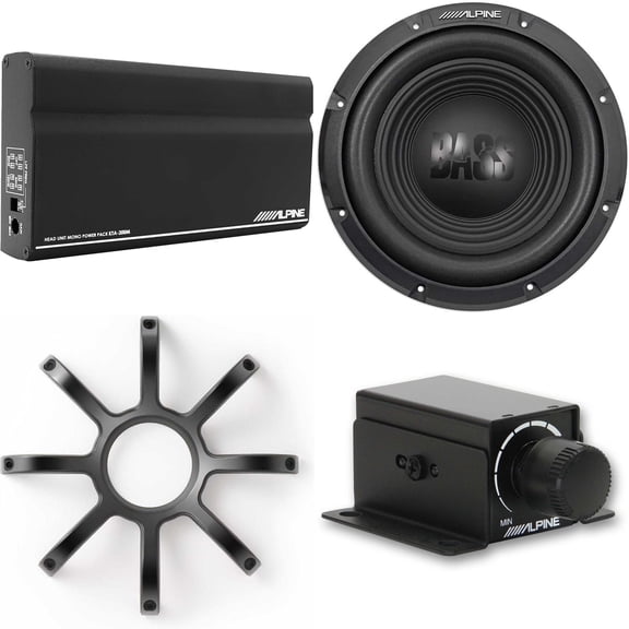 Alpine W10S4 10-Inch Bass Subwoofer w/ Grill, KTA-200M Mono Amplifier & Rux-Knob Bundle