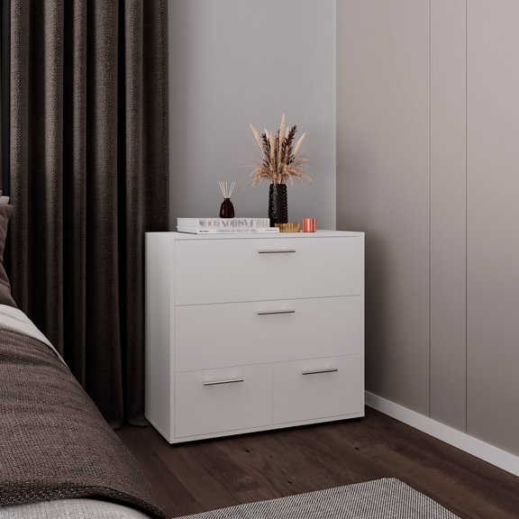 Alpine Wide Four-Drawer Dresser, Bedroom Storage Solution, Smooth-Glide Drawers for Organizing