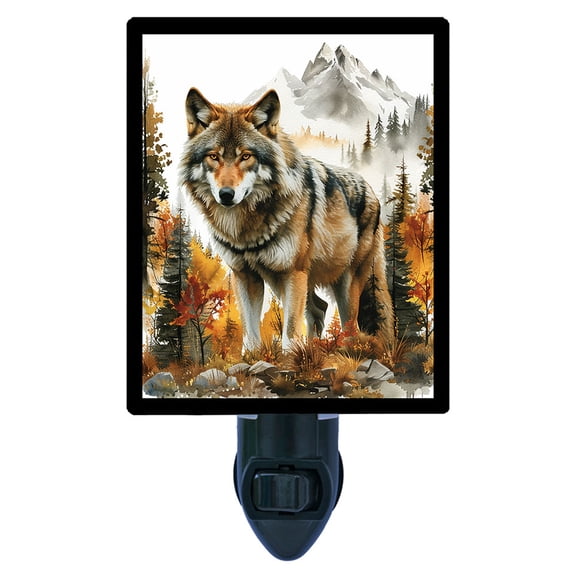 Alpine Wolf Night Light – Wildlife Mountain Forest Home Cabin Lodge Décor with Free Switchable Insert