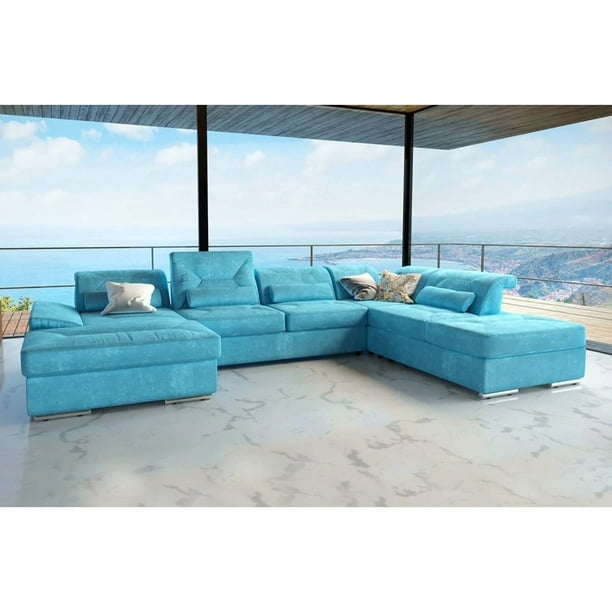 AlpineX Modern UShape Sectional Sofa with Bed & Storage in Teal, Left