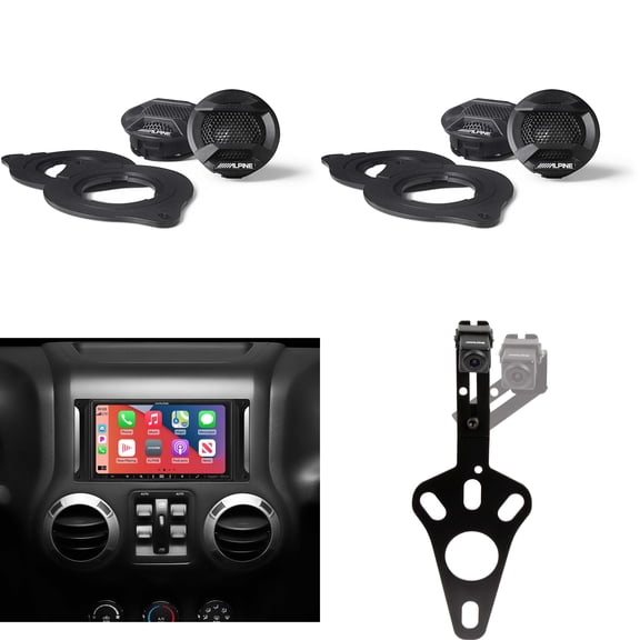 Alpine i407-WRA-JK 7in In-Dash Digital Receiver w/ (2 pairs ) SPV-10TW-WRA, HCE-RCAM-WRA Wrangler Spare Tire Cam Bundle