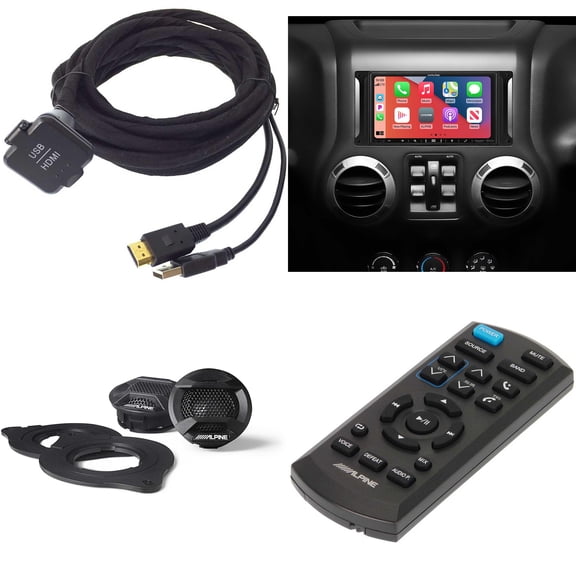 Alpine i407-WRA-JK, KCU-315UH USB / HDMI Extension Cable w/ SPV-10TW-WRA & RUE-4360 Remote Bundle for 07-17 Wrangler