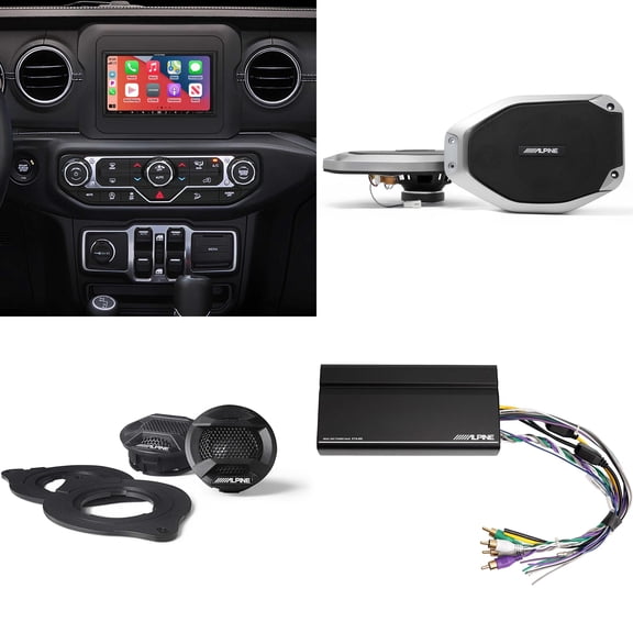 Alpine i407-WRA-JL 7in In-Dash Digital Receiver w/ SPV-10TW-WRA, SPV-65-JLT & Power Pack Bundle for 18 - Up Wrangler