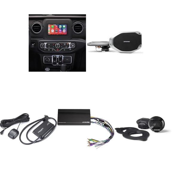 Alpine i407-WRA-JL 7in In-Dash Digital Receiver w/ SPV-10TW-WRA, SPV-65-JLT, Sat Tuner & Power Pack Bundle for 18 - Up Wrangler