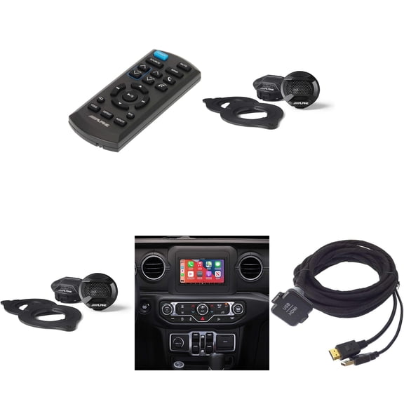 Alpine i407-WRA-JL, KCU-315UH USB / HDMI Extension Cable w/ (2 Pair ) SPV-10TW-WRA & RUE-4360 Remote Bundle for 18 - Up Wrangler