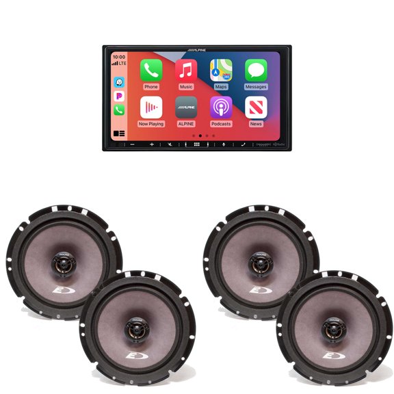 Alpine iLX-407 7-Inch Multimedia Receiver Apple Carplay and Android Auto w/ 2 Pairs Alpine SXE-1726S 6.5" Coax