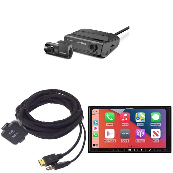 Alpine iLX-407, KCU-315UH USB / HDMI Extension Cable with DVR-C320R Dash Camera