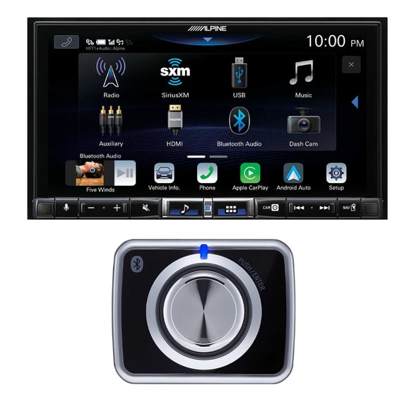 Alpine iLX-507 7" CarPlay/Android Auto Hi-Res Receiver With RUX-H02 Halo Wireless Volume Knob and Subwoofer Level Controller
