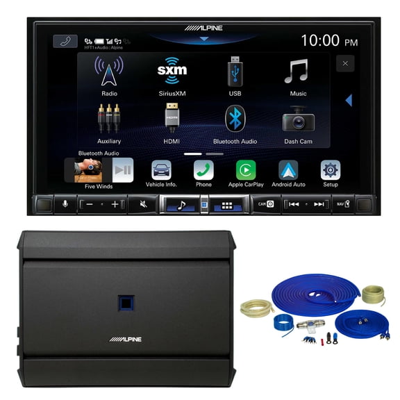 Alpine iLX-507 7" CarPlay/Android Auto Hi-Res Receiver with with Alpine S-A55V 550W 5-CH Amp and Amp Wiring Kit