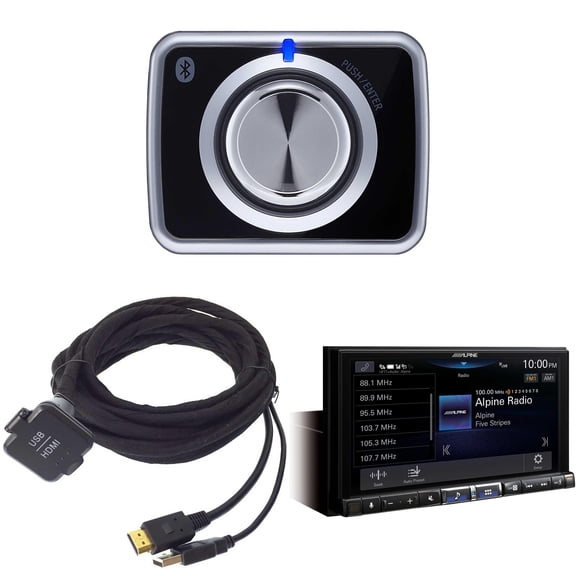 Alpine iLX-507, KCU-315UH USB / HDMI Extension Cable With RUX-H02 Halo Wireless Volume Knob and Subwoofer Level Controller