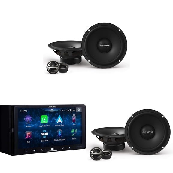 Alpine iLX-W670 Digital Multimedia Receiver with CarPlay and Android Auto Compatibility w/ (2) EL-E65C-G 6.5" Component Speaker Set