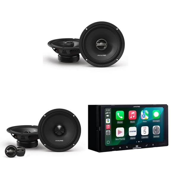 Alpine iLX-W770 Digital Multimedia Receiver with Wireless CarPlay and Android Auto Compatibility w/ DM-65C-G 6.5" Component 2-Way & DM-65-G 6.5 " Coaxial Bundle