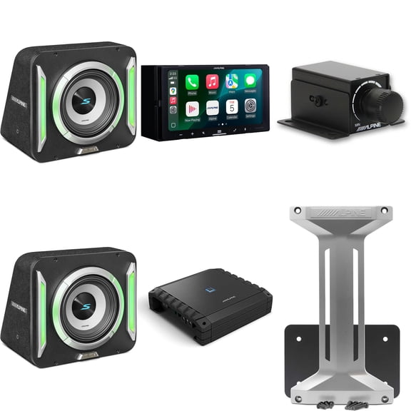 Alpine iLX-W770 Receiver & (2) S2-SB12 PrismaLink S2-Series 12" subwoofer Built-In RGB lighting & S2-A60M Amplifier w/ Rux Bass Knob Bundle