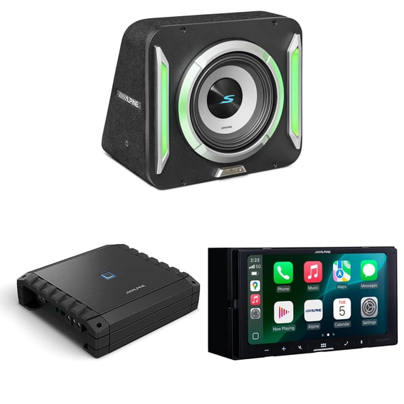 Alpine iLX-W770 Receiver & S2-SB12 PrismaLink S2-Series 12" subwoofer Built-In RGB lighting & S2-A60M Amplifier Bundle