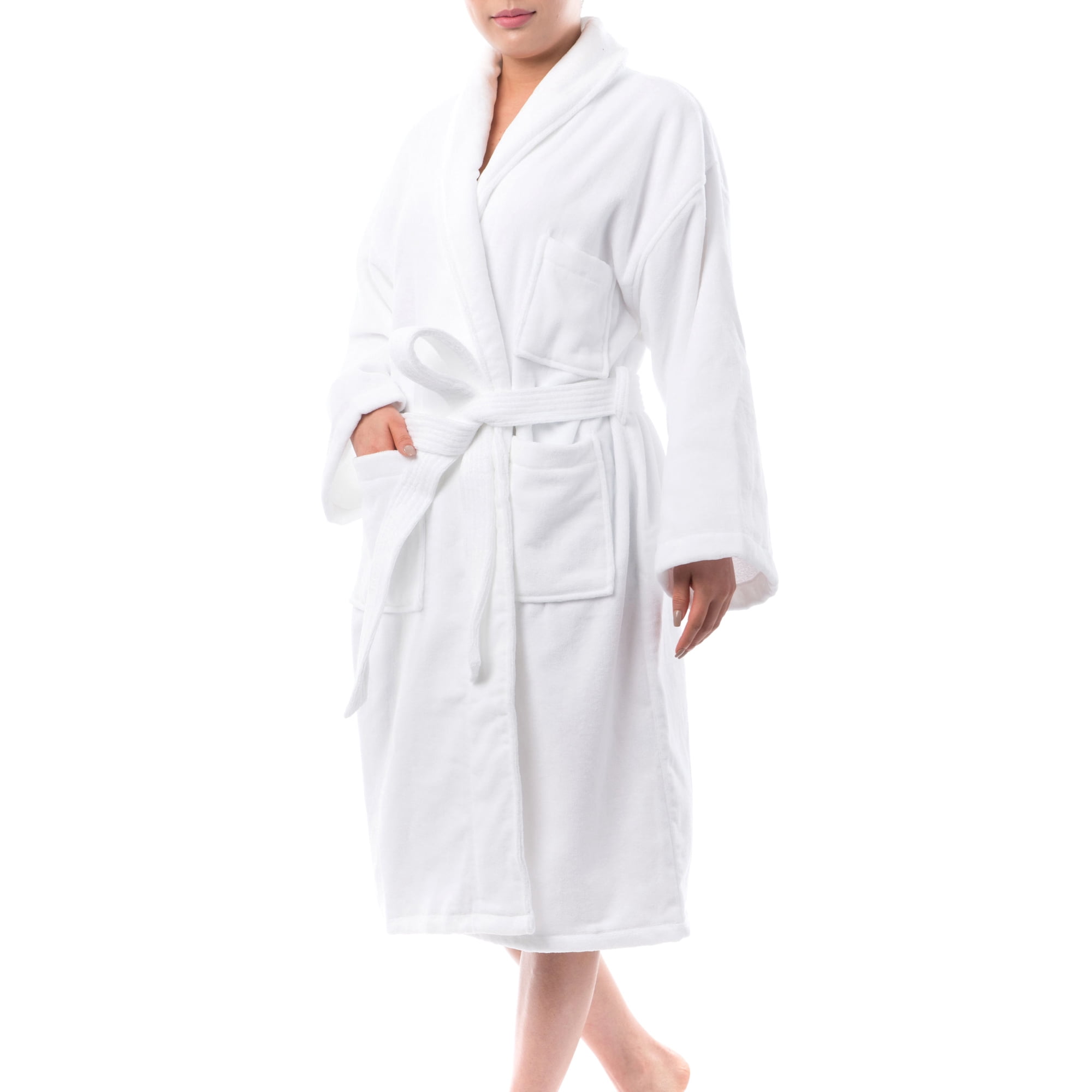 White Cotton Velour Shawl Collar Bathrobe L/XL