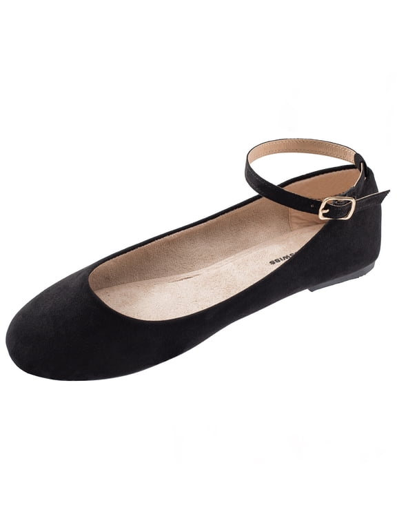 Alpine Swiss Calla Women's Ballet Flats Round Toe Ankle Strap Flat Shoes Casual Wear Lightweight Durable Ballerina Flats Order One Size Up