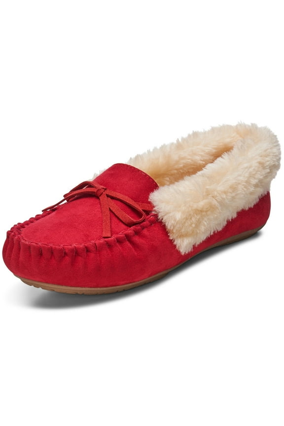 Leah Women’s Moccasin Slippers | Faux Fur Lined Slip-On House Shoes | Cozy Warm Comfortable Indoor Outdoor | Stylish Durable