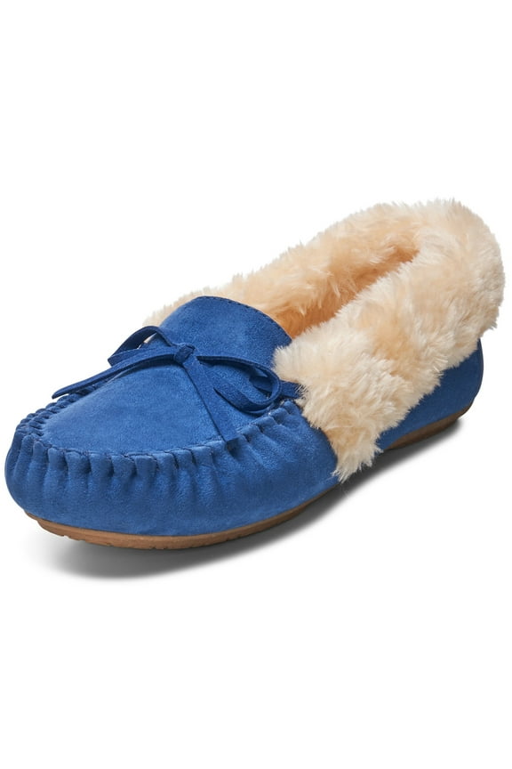 AlpineSwiss Leah Womens Shearling Moccasin Slippers Faux Fur Slip On House Shoes