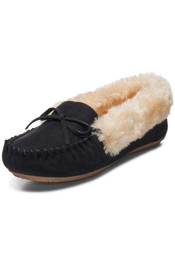 Leah Women’s Moccasin Slippers | Faux Fur Lined Slip-On House Shoes | Cozy Warm Comfortable Indoor Outdoor | Stylish Durable