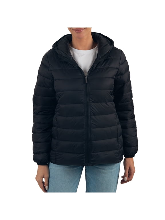 Eva Women’s Hooded Puffer Jacket | Lightweight Down Alternative Coat | Warm Water-Resistant Packable Winter Outerwear with Zip Pockets