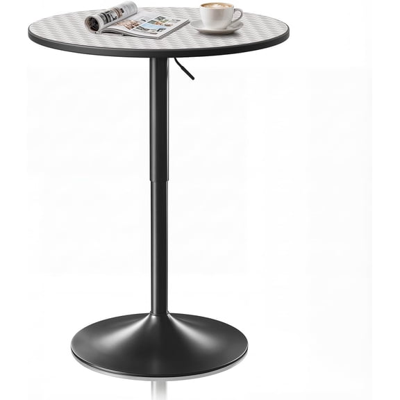 Alpinel 23.5'' Round Bar Table, Adjustable Range 27.5"-36" Wood Pub Table with Black Leg and Base for Living Room Dining Room Bar Cocktail Table (Silver)