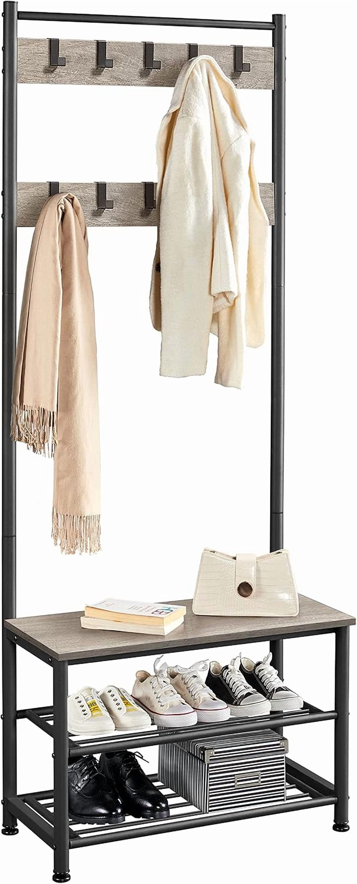 Coat Rack Frame Alpinel 3-in-1 Hall Tree Bench and Shoe Storage, Entryway Coat Rack ...