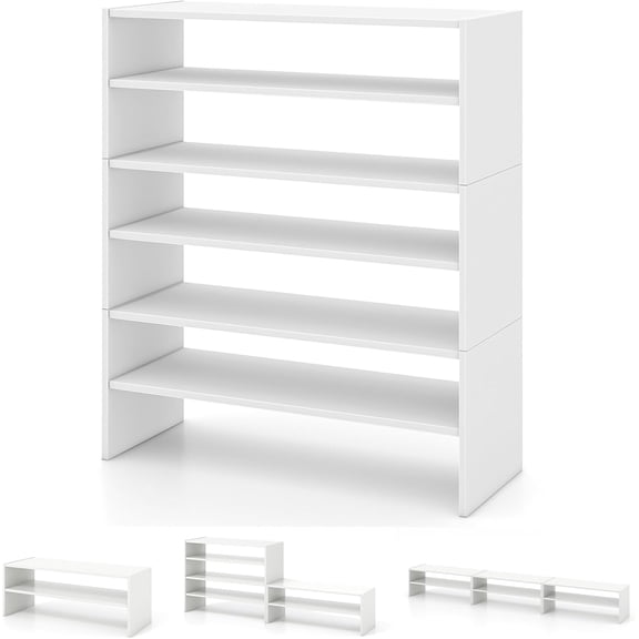 Alpinel 3-in-1 Vertical Shoe Rack, 6-Tier Free Standing Shoe Storage Organizer w/Stackable Design for 18 Pairs, 31 Inch Wide Wood Shoe Shelf for Closet, Entryway, Living Room, Office, White