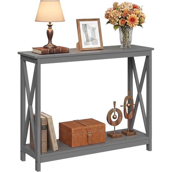 Alpinel 39.4'' Entryway Table Console Table, 2-Tier Narrow Sofa Side Table with Storage Shelves for Entryway, Living Room, Hallway, Office, Foyer, Space Saving (Grey)