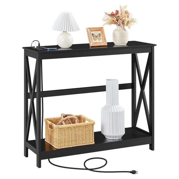 Sofa Graph Narrow Black Entryway Console Table, 2-Tier X-Frame Storage Shelf ...