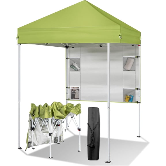Alpinel 5x5 ft Pop Up Canopy Tent, Outdoor Small Gazebo with Backpack, Patio Slant Leg with 1 Sidewall, Portable Easy Up (Lime Green)