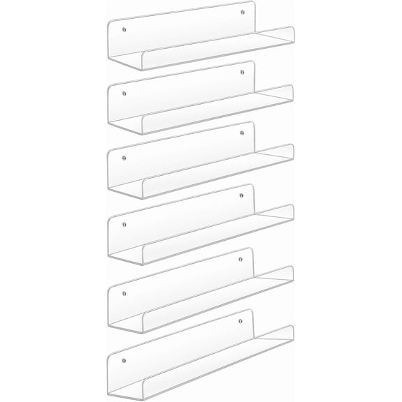 Alpinel 6 Pack Acrylic Floating Wall Shelves, 15 Inch | Funko Pop Display Shelf, Invisible Kids Book Shelf, Picture Ledge Shelf Decor, Clear Plastic