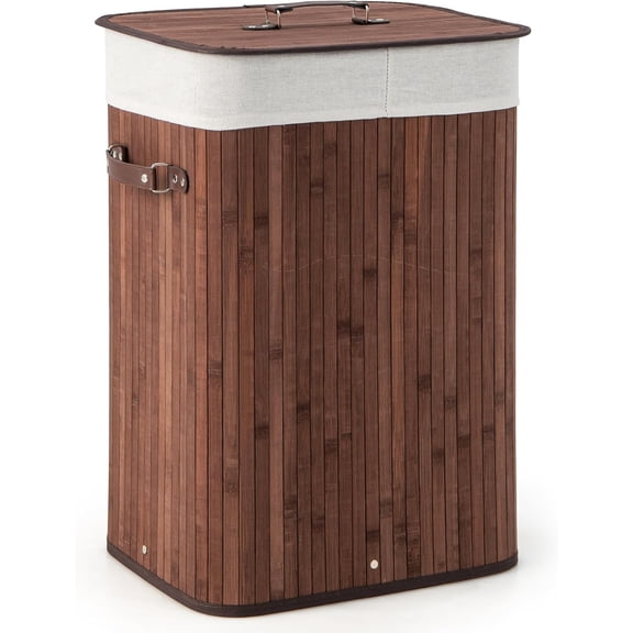 Alpinel Bamboo Laundry Hamper with Lid Removable Liner & Handles | 72L Large & Tall Clothes Hamper, Rectangular Laundry Basket for Small Spaces, Laundry Room, Bedroom, Brown