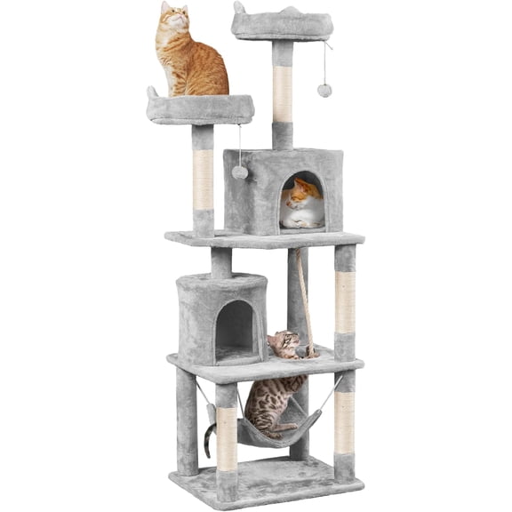 Alpinel Cat Tree Tower, 70.5in Multi Level Cat Tree Kitten Condo with 2 Condos & 2 Plush Perches & Scratching Post & Dangling Ball, Cat Tower Furniture for Play & Rest Light Gray