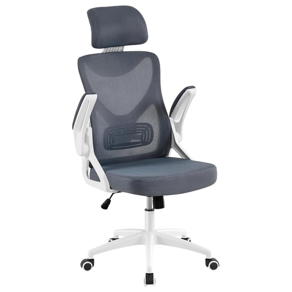 Alpinel Ergonomic Mesh Office Chair, High Back Desk Chair with flip-up Armrests, Adjustable Padded Headrest Lumbar Support for Home Oiffce Game Room, White/Gray