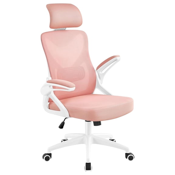 Alpinel Ergonomic Office Chair, High Back Mesh Desk Chair with flip-up Armrests, Adjustable Headrest Computer Chair with Lumbar Support for Home Oiffce Gaming Room, White/Pink