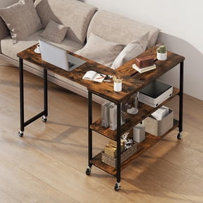 Alpinel Large 360° Free Rotating Sofa Side Table, Patented Mobile Couch Desk with 2-Tier Storage Shelves, Movable Laptop Desk with Sturdy Metal Frame, Extendable Couch Snack Table for Home Office