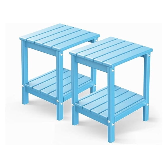 Alpinel Outdoor-Side-Table | Set of 2 | 14 x 13 Inches | HDPE Plastic | All Weather | Arctic | Outside End Tables | Storage Shelf | for Patio Porch Backyard Indoor