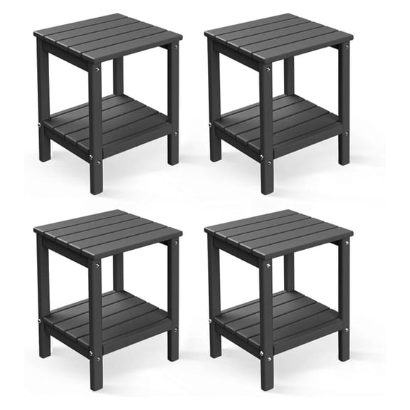 Alpinel Outdoor-Side-Table | Set of 4 | 14 x 13 Inches | HDPE Plastic | All Weather | Grey | Outside End Tables | Storage Shelf | for Patio Porch Backyard Indoor