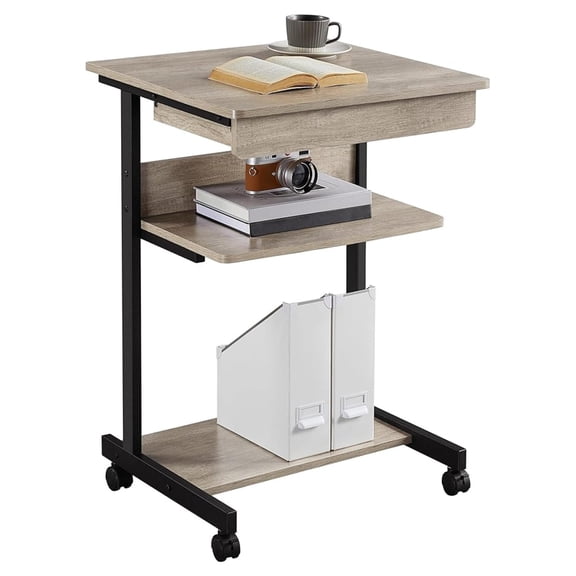 Alpinel Rolling Computer Desk with Drawer & Keyboard Tray, Mobile Laptop Desk Cart Standing Computer Workstation for Home Office, Gray
