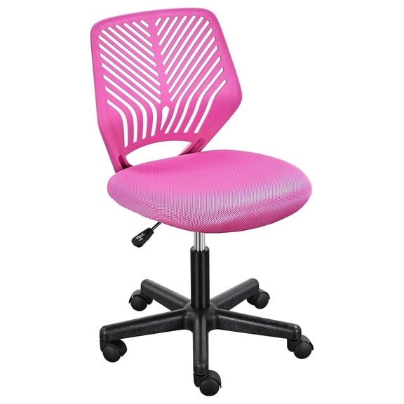 Alpinel Students Cute Desk Chair Low-Back Armless Study Chair w/Lumbar Support Adjustable Swivel Chair in Home Bedroom School, Rose Red