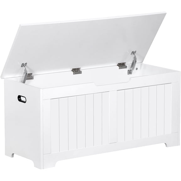 Alpinel Wooden Storage Chest Box with Flip-top Lid & Safety Hinge, 39.4 Inch Living Room Organizer, Bedroom Bench, White