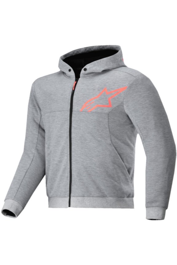 Chrome v2 Sport Hoodie Men's Street Motorcycle Jackets - Heather Gray/Red Fluo / Small