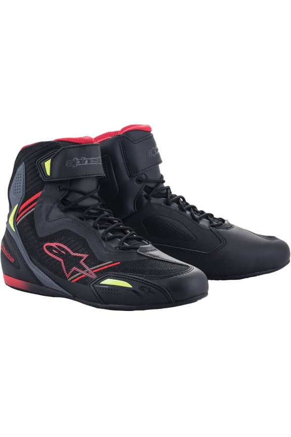 Faster-3 Rideknit Mens Motorcycle Shoes-Black/Red/Yellow Fluo-12