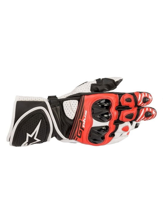 GP Plus R V2 Mens Leather Motorcycle Gloves Black/White/Red 3XL