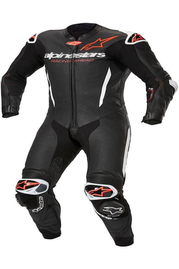 GP-R7 1 Piece Leather Adult Off-Road Motorcycle Race Suits - Black/White/Red Fluo / 56