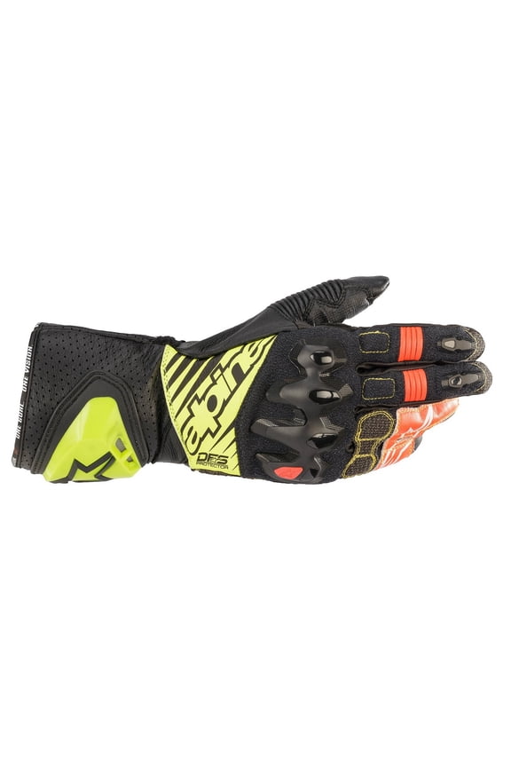 GP Tech V2 Mens Leather Motorcycle Gloves Black/Yellow 3XL