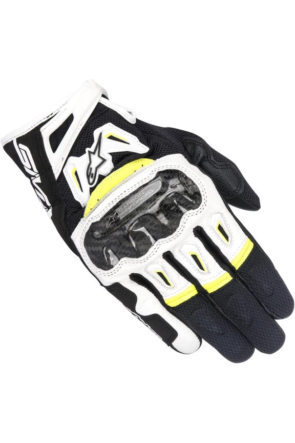 Men's SMX-2 Air Carbon V2 Leather Motorcycle Glove, Black/White/Yellow, Small